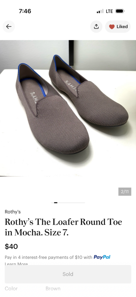 Rothys shoes purchased from poshmark listing in effort to determine if poshmark is legit.