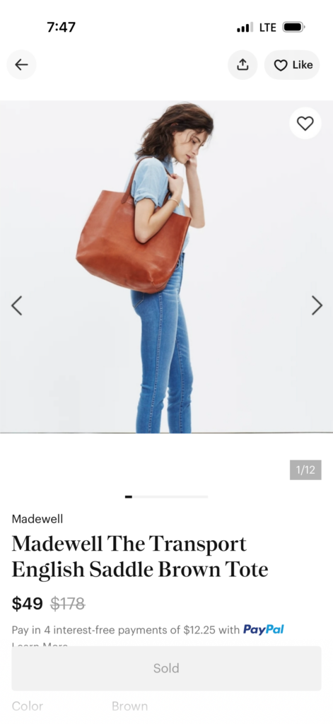 Madewell tote listing from poshmark.