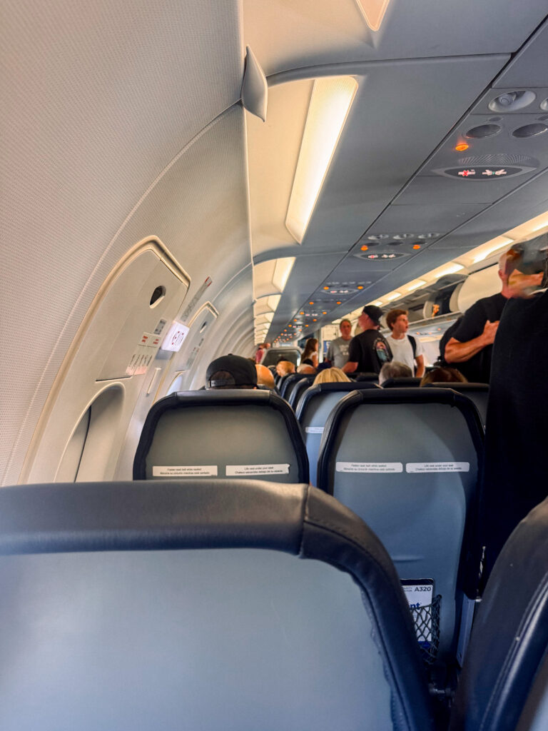 inside cabin of an allegiant flight from SNA to PVU