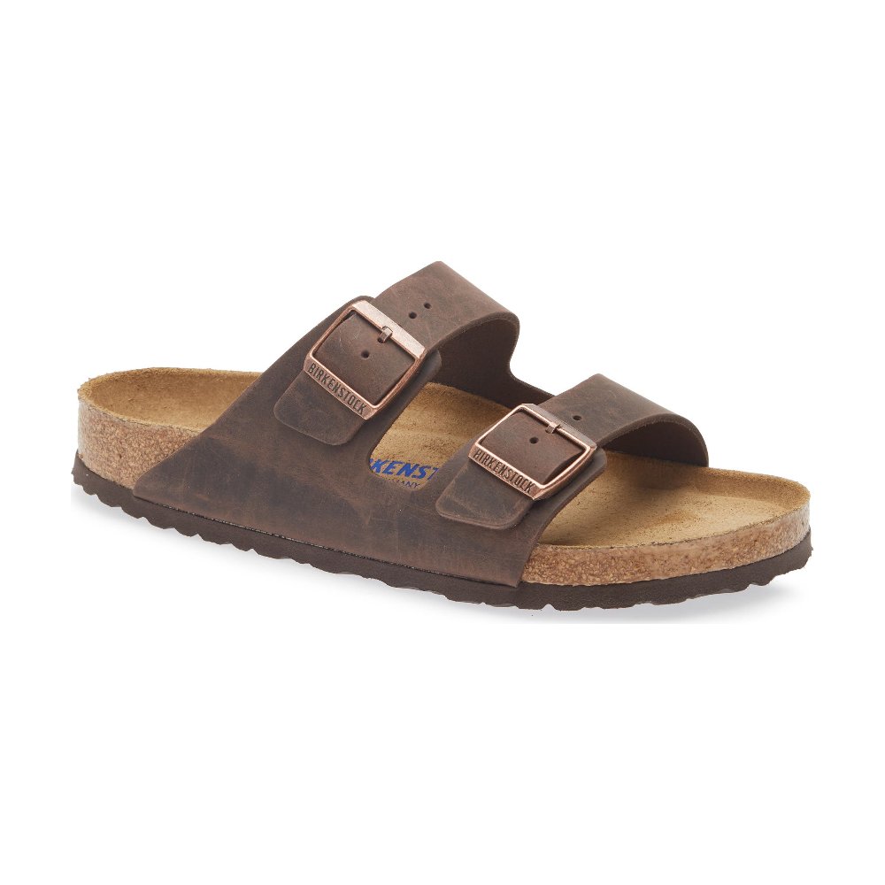 Birkenstock Arizona soft footbed slide sandal in habana leather