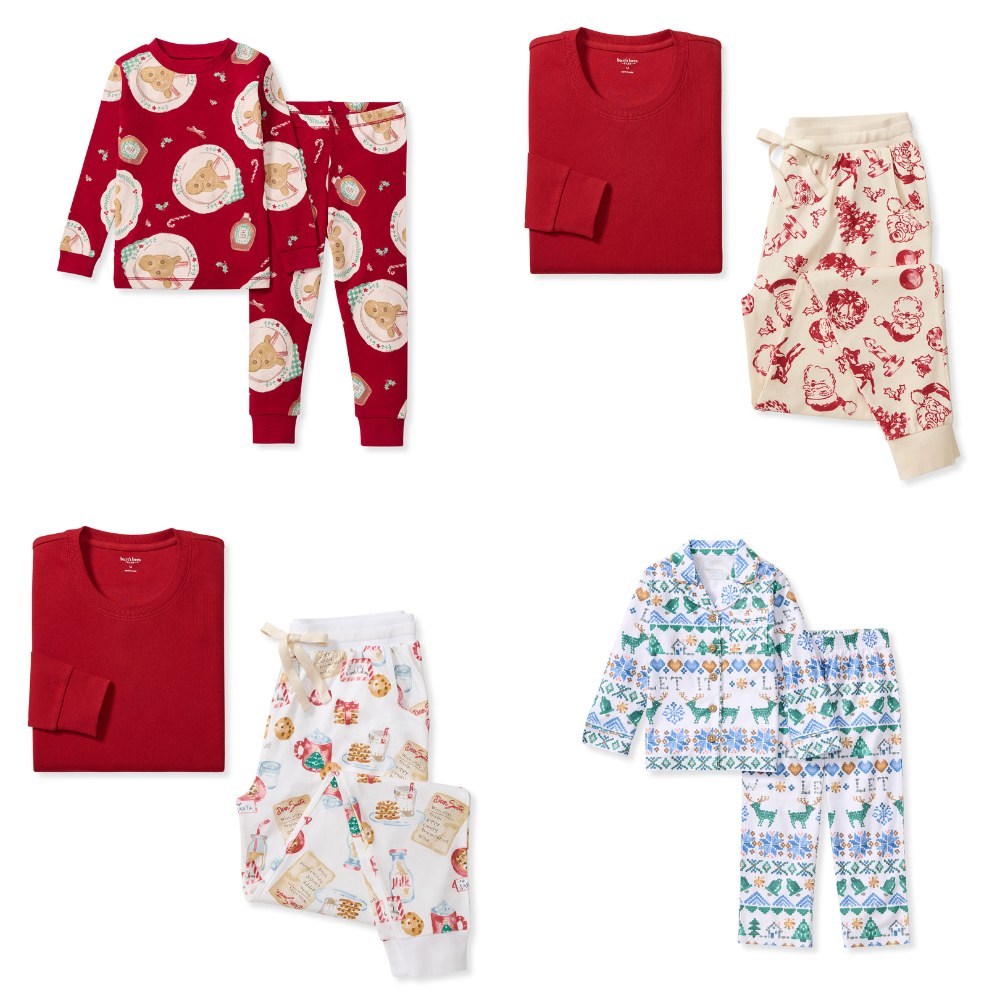 Burt's Bees Baby organic cotton family pajamas in Christmas Breakfast, Nostalgic Christmas, Cookies for Santa and Let It Snow prints