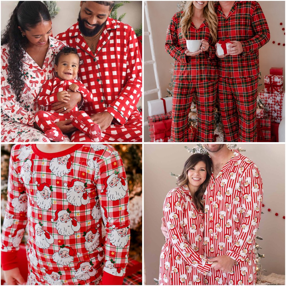 Caden Lane Christmas pajamas in Checking It Twice, Plaid Tidings, Cozy Claus and Santa Claus Lane prints