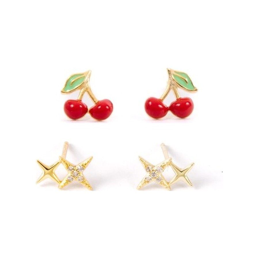 Hey June cherry and star stud earrings, a gift idea for 10 year old girls