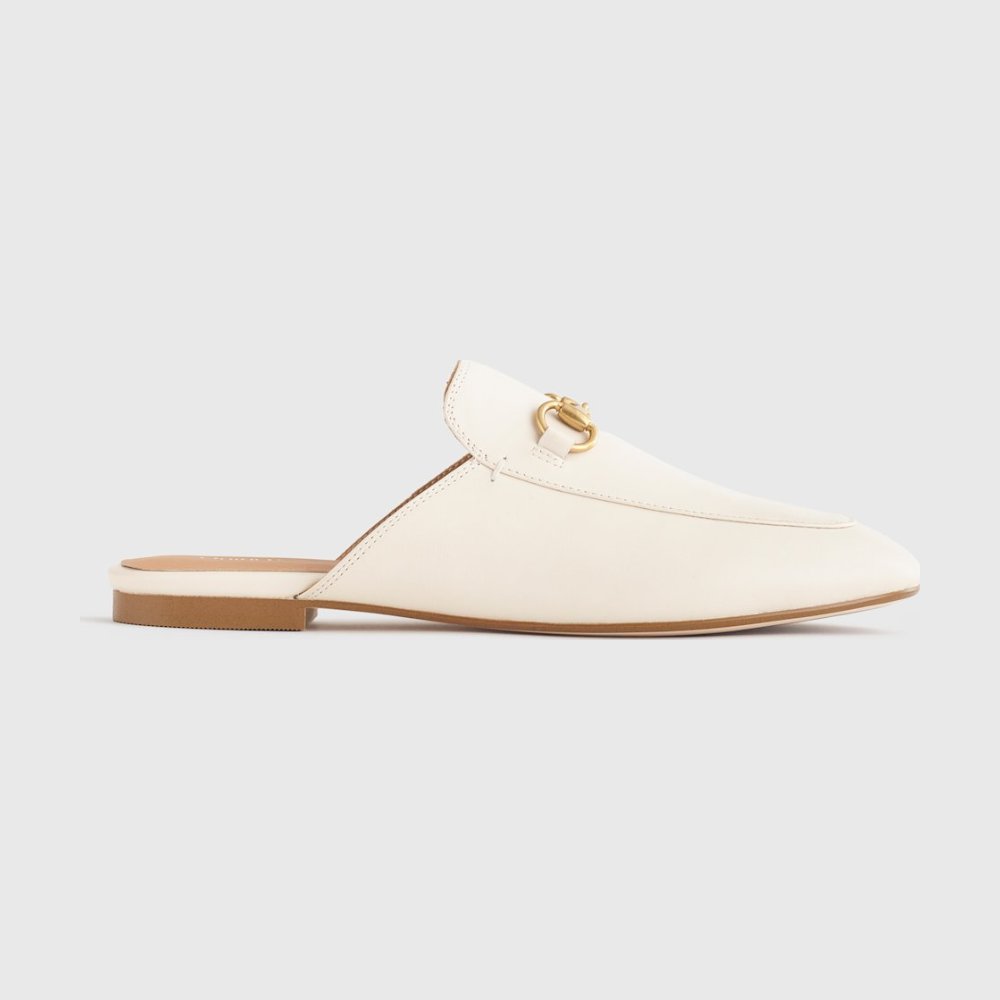 Quince Italian leather horsebit loafer mule in bone